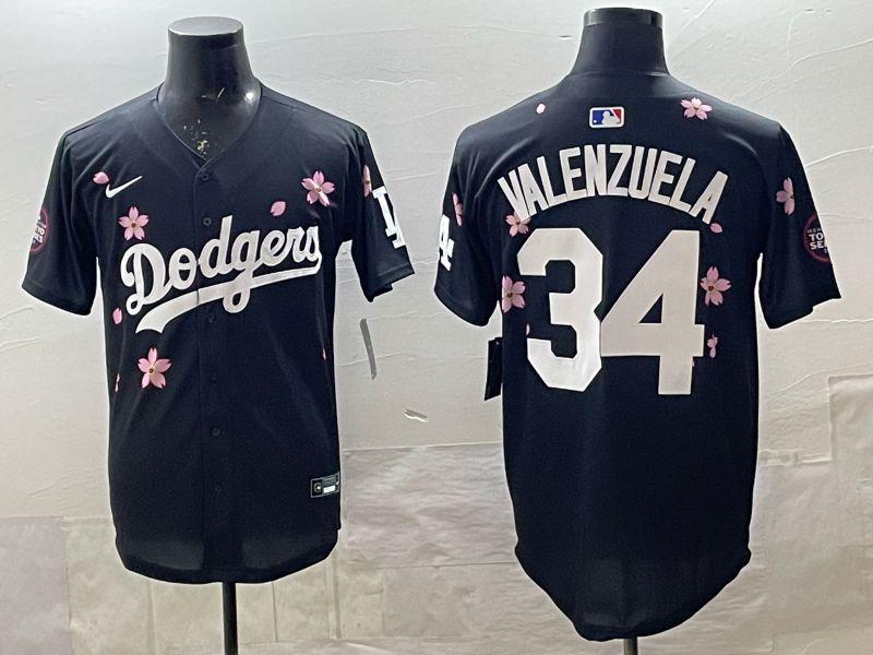 Men 2025 Nike Los Angeles Dodgers #34 Valenzuela Black Game MLB Jersey 09->los angeles dodgers->MLB Jersey